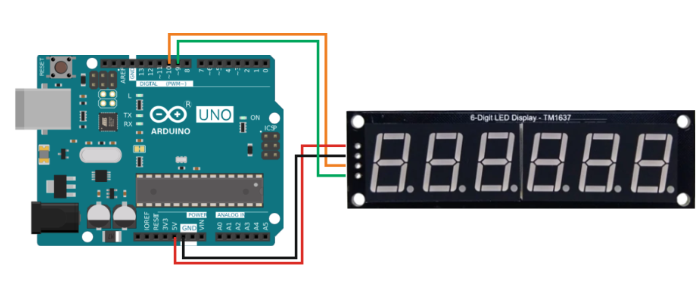TM1637 6 и Arduino UNO