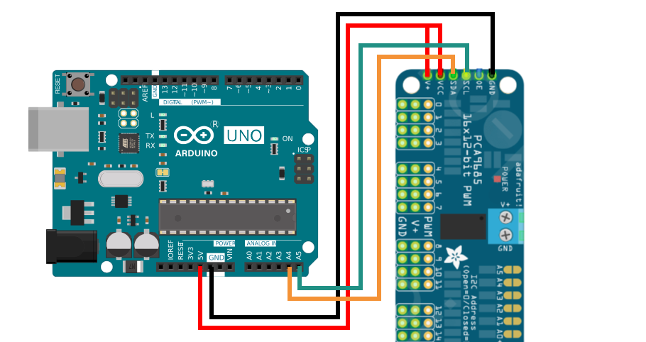 Servo PCA9685 I2C и Arduino UNO