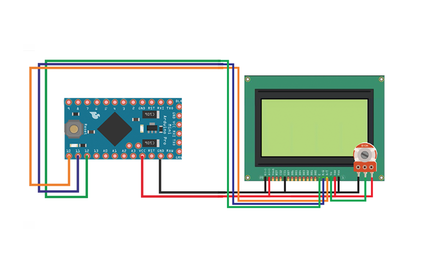 LCD 128x64 SPI и Arduino Pro Mini