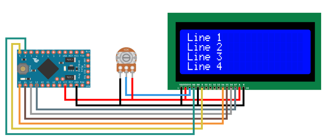 LCD 2004 en и Arduino Pro Mini