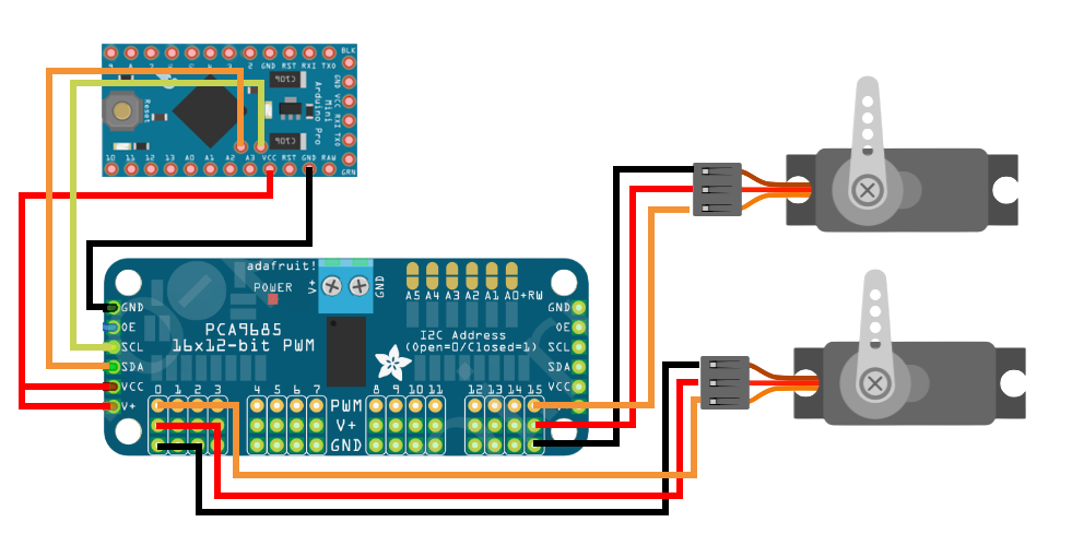 Servo PCA9685 I2C и Arduino Pro Mini