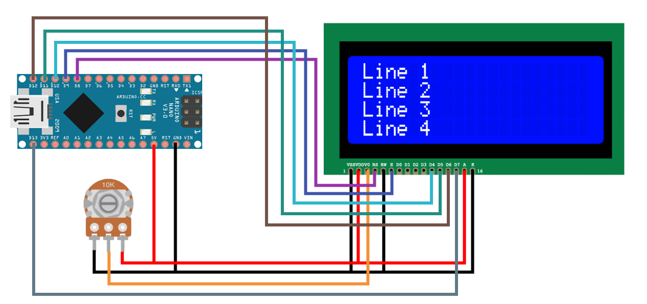 LCD 2004 en и Arduino Nano