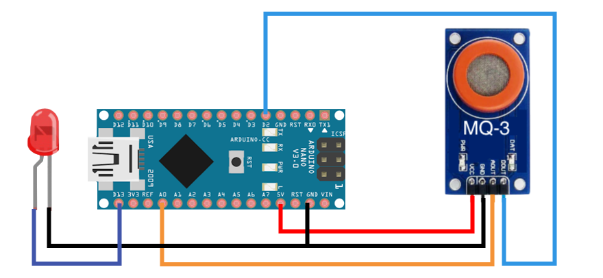 Датчик алкоголя MQ-3 и Arduino Nano