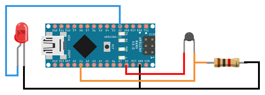 Терморезистор 10k и Arduino Nano