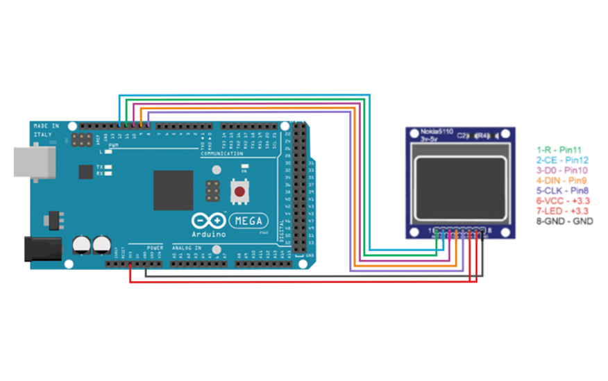 LCD Nokia SPI и Arduino Mega