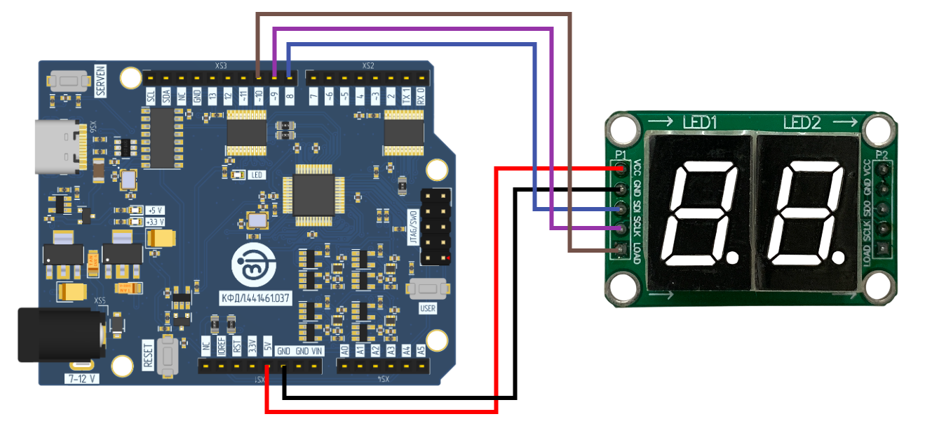 Led 2х 74HC595 и Niiet UNO-VN035 К1946ВК035